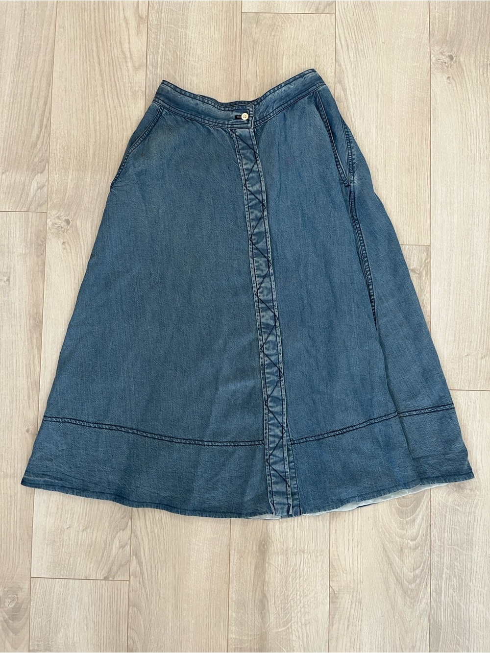Wilfred A-Line Denim Skirt in Faded Blue